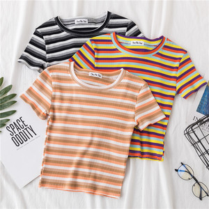 New T Shirt <strong>Women</strong> <strong>Rainbow</strong> Striped <strong>Tops</strong> Slim Fit t Shirt Harajuku Tshirt Summer Short Sleeve Korean T-shirt Feminina Clothes <strong>Tops</strong> - Product Image 4