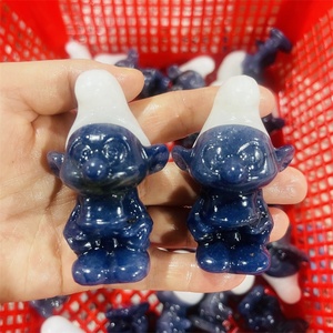 Artigianato in Cristallo Naturale Intagliato a Mano, <span class=keywords><strong>Smurfs</strong></span> in Giada Bianca e Avventurina Blu per Regalo - Product Image 2