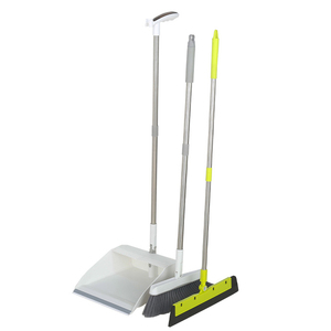 Floor folding design plastic hand steel dust pan long handle combo wind proof brooms upright broom and dustpan set for home