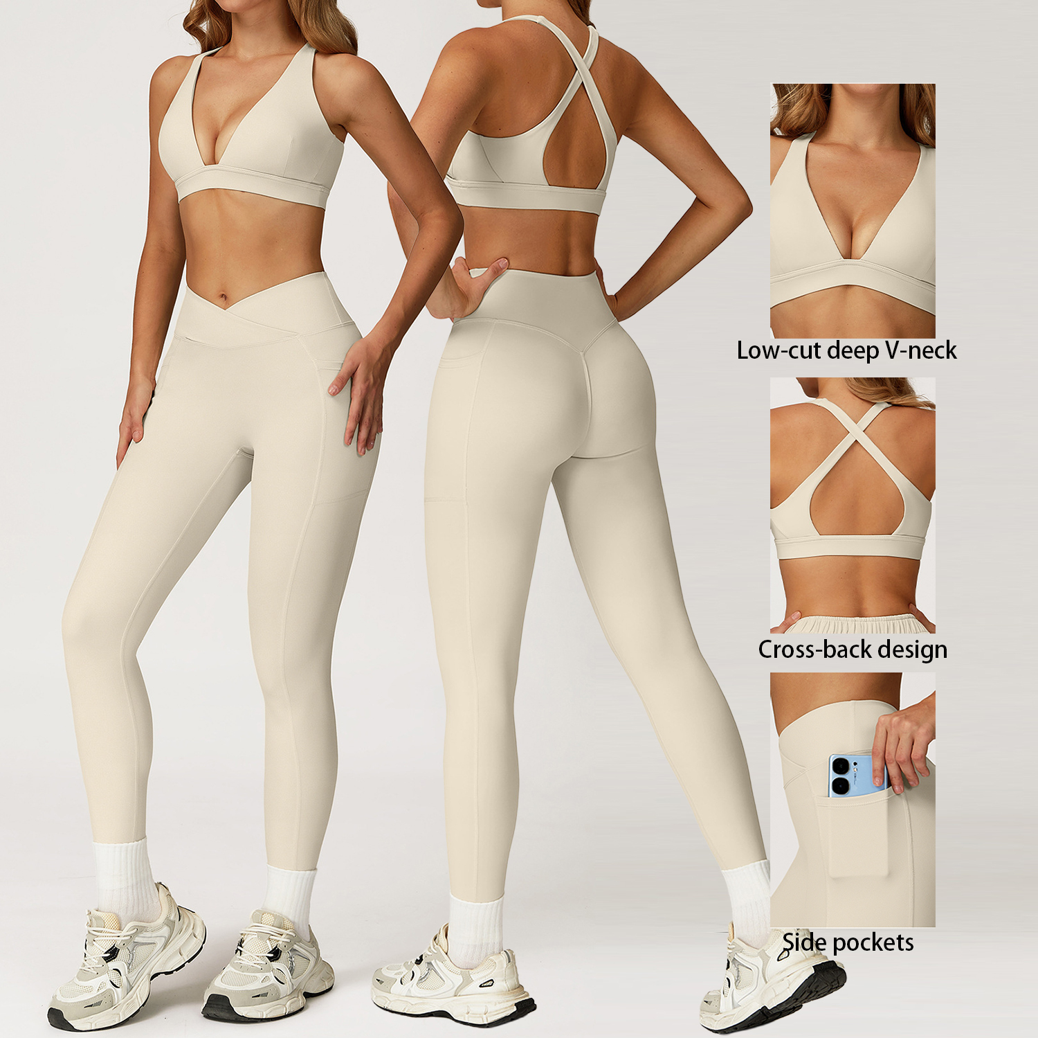 Breathable Quick-Dry Yoga Set Cross-Back Sports Bra with High-Waisted Leggings Comfortable Fitness Wear Running Sports Set