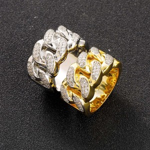 Anillo de Cadena Estilo Hip Hop Europeo y Americano, Anillo de Zirconia Chapado en Oro, Anillo Hip Hop para Hombre - Product Image 1