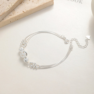 Bracelet à perles porte-bonheur multicouches en argent sterling S925, bijoux fins minimalistes et tendance, chaîne réglable, cadeau pour femmes élégantes - Product Image 5