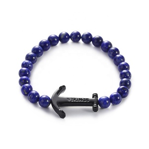 2019 personalizado hecho a mano <span class=keywords><strong>de</strong></span> piedras preciosas <span class=keywords><strong>de</strong></span> Lava, Ojo <span class=keywords><strong>de</strong></span> Tigre, Lapis mate ónix negro Viking joyería ancla pulsera del encanto <span class=keywords><strong>de</strong></span> los hombres - Product Image 3
