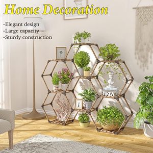 Soporte Hexagonal para Plantas de Madera Maciza 141x25x97cm, Estante de Almacenamiento Multicapa para Uso en Interiores y Exteriores - Product Image 3