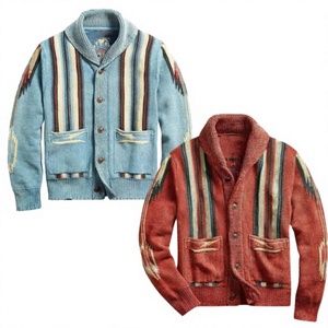 Suéter Cardigan de Punto para Hombre, Marca Brandour, Otoño/Invierno, Nuevo, Estilo Vintage, Jacquard, Manga Larga, Cuello Solapa, Antiarrugas, Poliéster/Algodón - Product Image 4