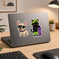 Stiker Kartun Hewan Peliharaan Kustom Kucing dan Anjing Kawaii, Stiker Vinyl Die Cut Perekat Sendiri Tahan Air untuk Botol Air dan Casing Tablet