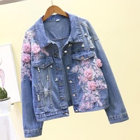Veste en jean pour femme style western cowboy avec broderie florale, coupe boyfriend, vintage, style hip-hop