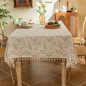 Nappe rectangulaire Skylinen imprimée à pompons, en polyester imperméable, pour la décoration de la maison, avec motif floral - Product Image 3