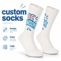 Chaussettes blanches personnalisées avec impression de texte bleu et rose, créez votre propre design, n'importe quelle couleur et ajoutez votre logo