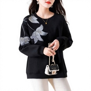 <b>Black</b> Plus Size Washed Jersey Crew Neck <b>Sweatshirt</b> Long Sleeve Knitted Sexy & Club Autumn Women's Top - Product Image 1