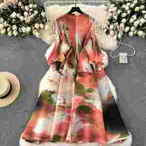 Vestido Maxi Plisado Romano Tejido Ecológico para Mujer, Estampado Imperio con Encaje, Morado, Borgoña, Rojo - Product Image 3