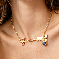 Collier personnalisé Balai Magique avec nom et pierre de naissance, plaqué or 18 carats, chaîne ajustable, pendentif pour femme, cadeau bijou