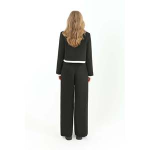 Pantalones Elegantes de Pierna Ancha para Mujer, Cintura Alta, Satén Negro, Antiarrugas, Plisados - Product Image 3