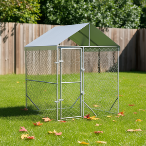 Outdoor Dog Kennel 6.6'x6.6'x8.2' Galvanized Steel Pet House Silver Roof <b>Large</b> Breed All Seasons - Product Image 2