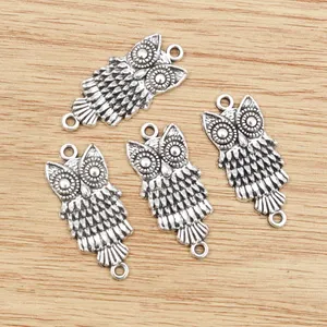 10 pièces 28x13mm plaqué argent Antique connecteur hibou charmes faits à la main pendentif: bricolage pour Bracelet collier