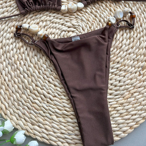 <span class=keywords><strong>Ensemble</strong></span> de bikini micro brésilien uni pour femme, maillot de bain sexy 2 pièces avec string et haut halter pour l'été, la plage et les vacances - Product Image 4
