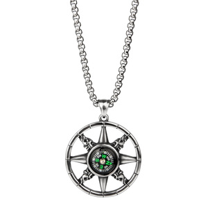 Personalized Male Accessory Wilderness Adventure Travel <strong>Compass</strong> Necklace with 316L Stainless Steel Pendant and Link <strong>Chain</strong> - Product Image 6