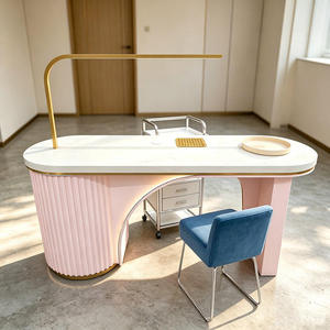 Table à ongles K Light Luxury rose doré, avec éclairage LED incurvé, comptoir en marbre, station de manucure pour salon, mobilier - Product Image 3