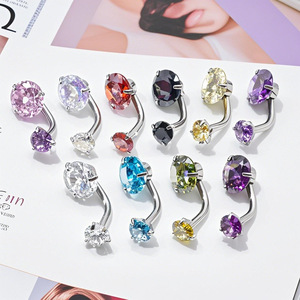 Joyería de Acero Inoxidable para Piercings Corporales, Anillo de Ombligo con Zirconia, Exquisito <span class=keywords><strong>Piercing</strong></span> Redondo de Cuatro Puntas para Estudios de Tatuajes - Product Image 1