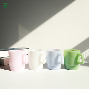 Gelas Kaca Tumpuk Diskon Besar untuk Rumah dan Bar, Mug Kopi Warna-Warni Custom dengan Gagang, Gelas Kaca Lucu Tahan Panas - Product Image 1