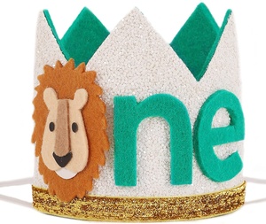 Diadema de Fieltro con Lentejuelas y Corona de León para el Primer Cumpleaños del Bebé, Estilo Dulce, con Logotipo Personalizado - Product Image 1