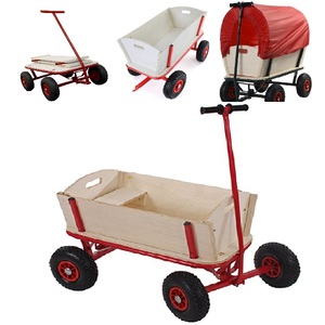 Chariot à roues en bois massif, chariot de jardin mural, chariot de rangement pour enfants, poussette de rangement en toile - Product Image 5