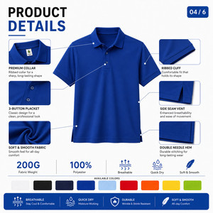 Polo Personalizado con Logotipo, 200G, para Hombre y Mujer, 100% Poliéster, Secado Rápido, Transpirable, Uniforme de Golf, Venta al Por Mayor, Azul Rey - Product Image 4