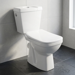 WC en céramique traditionnel sans bride, allongé, deux pièces, à double chasse, écologique, à poser au sol, Vistaar, pour salle de bain - Product Image 1