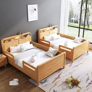2026 Yeni Gelen Nordik Tarzı Yumuşak Kumaş Kaplı Ahşap Çocuk Yatağı Komodinli - Product Image 4