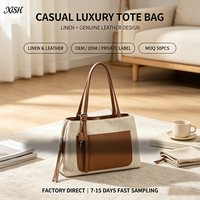 Tas Bahu Wanita Tas Tangan Kulit Asli Katun Linen Kapasitas Besar Tas Ketiak Kasual Tas Jinjing Kerja Sehari-hari Produsen Tas Jinjing