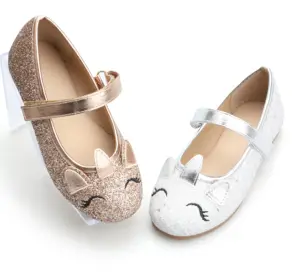 Children's casual kids glitter cat round toe embroidery soft insole party school girls flat ballet shoes