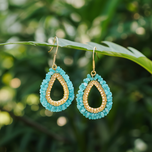 Boucles d'oreilles en forme de larme ornées de perles turquoise, plaquées or PVD, en acier inoxydable 316L, durables et résistantes, bijoux de mode - Product Image 3