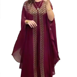 CCY Factory Robe Africaine Musulmane en Chiffon pour Femme avec Strass Scintillants, Ensemble Abaya 2 Pièces Style Dubaï - Product Image 1