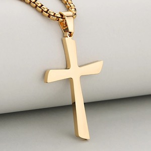 Collier simple avec pendentif croix en acier inoxydable pour femmes et hommes, argent, or, noir, breloques religieuses, bijoux punk hip hop, cadeaux - Product Image 4