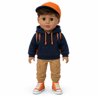 Fabricant OEM de poupées personnalisées, ensemble de vêtements pour poupée garçon, sweat-shirt, pantalon cargo, baskets en toile, sac à dos, casquette pour poupées de 18 pouces