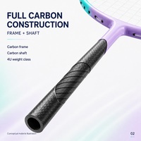 Vollcarbon-Badmintonschläger 5U für Erwachsene, Offensiv-Singleschläger, Mittlere Steifigkeit, 0,65 mm Saiten, Anpassbar