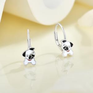 Boucles d'oreilles mignonnes en forme de chien Pug, argent sterling 925, émail, bijoux de dessin animé, tendance, cadeau de mariage pour femmes et filles - Product Image 2