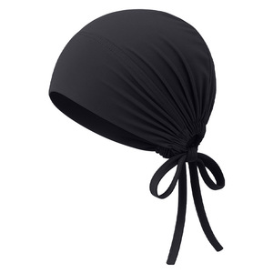 Elastic Drawstring Base Hat Extra Long Forehead Protection Solid Color Stretchable Women's Summer Head Covering Cap - Product Image 5