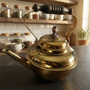 Vintage Brass Tea Kettle With <b>Lid</b> And Wooden Handle Water <b>Pot</b> Kettles Metal Design Style - Product Image 4