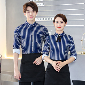 Bán buôn phục vụ khách sạn nhà hàng quán rượu quán rượu cafe máy chủ tiếp nhận làm việc đồng phục nam nữ bồi bàn phục vụ bàn dài tay áo sơ mi - Product Image 3