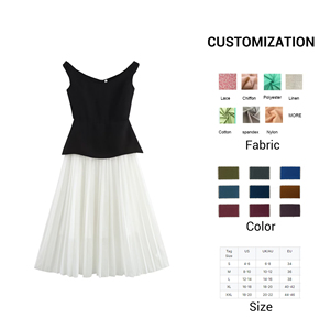 2025 abito bicolore Chic <span class=keywords><strong>su</strong></span> <span class=keywords><strong>misura</strong></span> in popeline con spalle scoperte e Patchwork di Chiffon pieghettato per ufficio <span class=keywords><strong>abiti</strong></span> eleganti <span class=keywords><strong>abiti</strong></span> modesti - Product Image 6