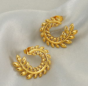 Pendientes de joyería de moda 18K oro Acero inoxidable estilo INS oreja de <span class=keywords><strong>trigo</strong></span> nunca se desvanecen pendientes de aro Vintage gruesos joyería - Product Image 1