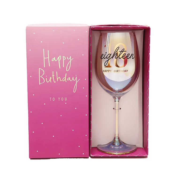 Copa de vino tinto de cristal sin plomo electrochapada de color único de lujo personalizado con caja de regalo de cumpleaños