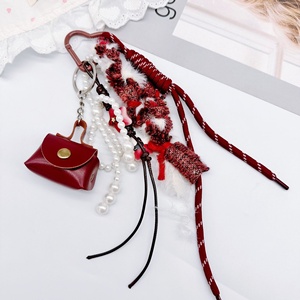 Llaveros Personalizables para Coche de Niñas, Accesorios de Ropa, Colgante de Corazón de Aleación de Zinc, Mosquetón, Borla Larga de Encaje, Mini Llaveros para Bolso - Product Image 3