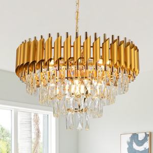 Французская роскошная хрустальная люстра на заказ, элитный золотой круглый подвесной светильник для освещения гостиной, диаметр 55 см - Product Image 1