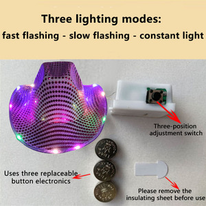 Chapeau de cowboy LED qui brille dans le noir, bord à paillettes, rave, festival de <span class=keywords><strong>musique</strong></span>, boîte de nuit, <span class=keywords><strong>danse</strong></span>, marche, course à pied, sécurité en plein air, plaisir pour adultes et enfants - Product Image 2
