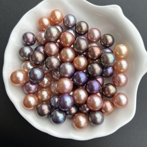 Perles d'eau douce nues Edison de 10-11 mm, cercle parfait, orange rose avec une forte luminosité, légère imperfection, perles en vrac pour le bricolage - Product Image 2