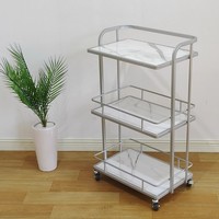 Équipement de salon de manucure moderne en or blanc, chariot de spa à 3 niveaux, chariot à outils de luxe portable avec 4 roues