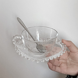Ensemble <span class=keywords><strong>tasse</strong></span> à <span class=keywords><strong>café</strong></span> et soucoupe en verre en forme <span class=keywords><strong>de</strong></span> cœur avec bordure perlée romantique française Solhui, <span class=keywords><strong>tasse</strong></span> à thé au lait et aux fleurs - Product Image 6