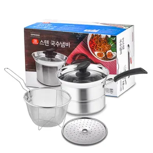 Olla de sopa de fideos estofados de acero inoxidable 201, cubierta de vidrio para estufa de gas, cocina de inducción universal, gran oferta, Corea